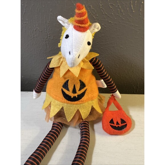 Halloween Unicorn Jack O Lantern Figure Felt Shelf Sitter Hyde & Eek Target NWT - Picture 1 of 6